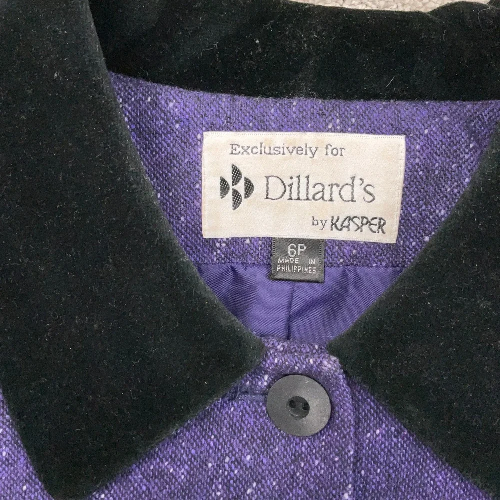 Kasper Skirt Suit Women 6P Purple Velvet Collar Professional  Wool Tweed
